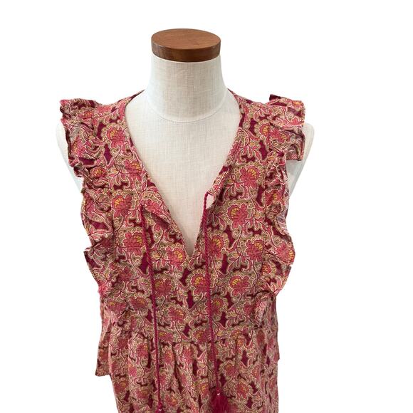 Rose + Olive ruffled pink floral sleeveless peasant top M - Picture 2 of 7
